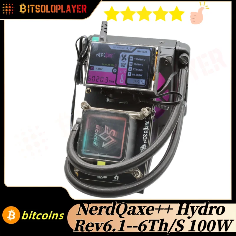 New NerdQaxe++ hydro Rev 6.1 6TH/s 100W 3.5-inch screen BTC mining machine  BM1370 chip Sha-256 algorithm and power supply