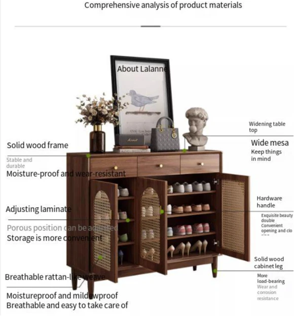 Vine Woven Wooden Shoe Cabinet Shelf Shelves Space Saving Shoe Rack Storage Locker Entrance Hall Living Room Hotel Furniture