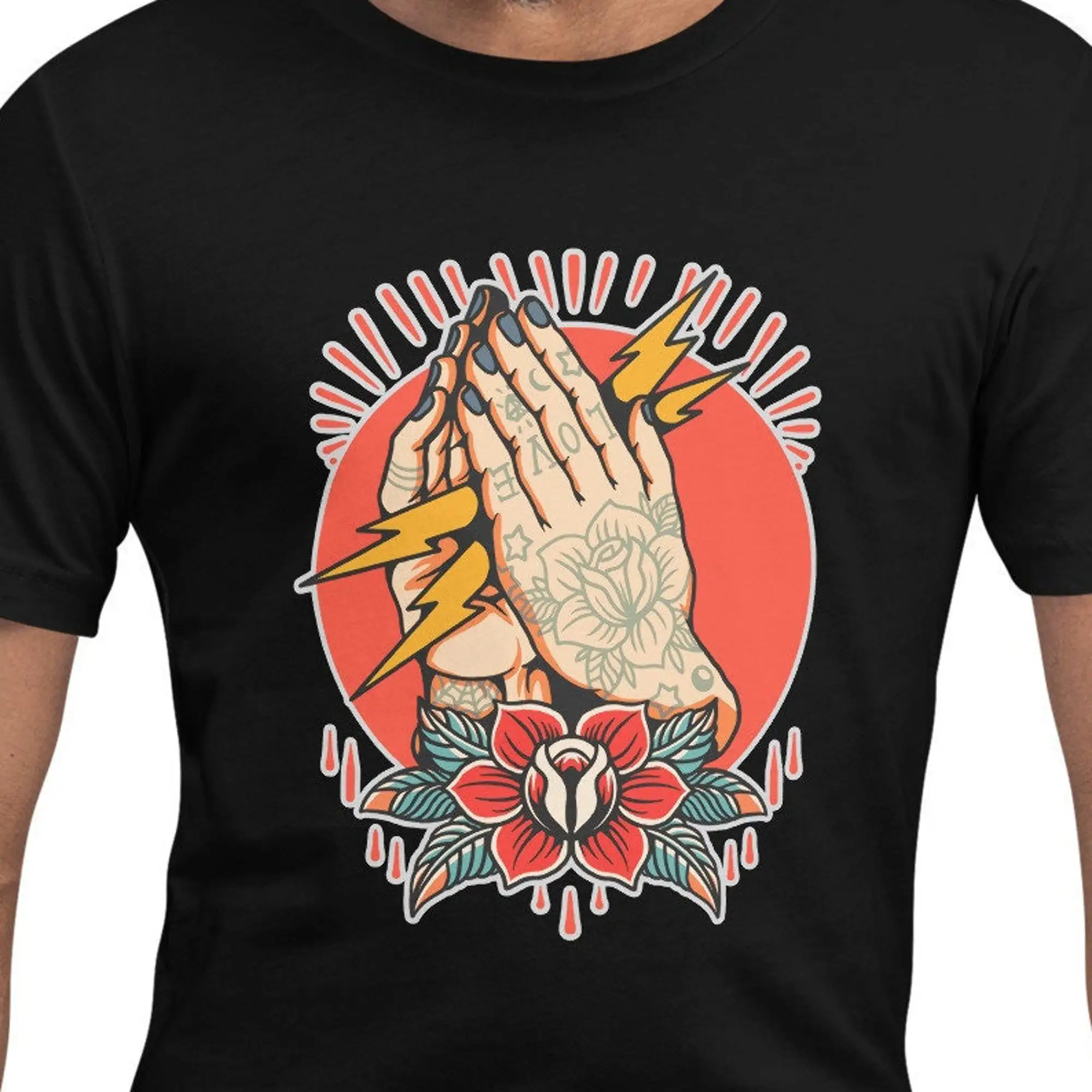 Hands Clasping Lightning Bolts Tattoo T Shirt Free Shipping