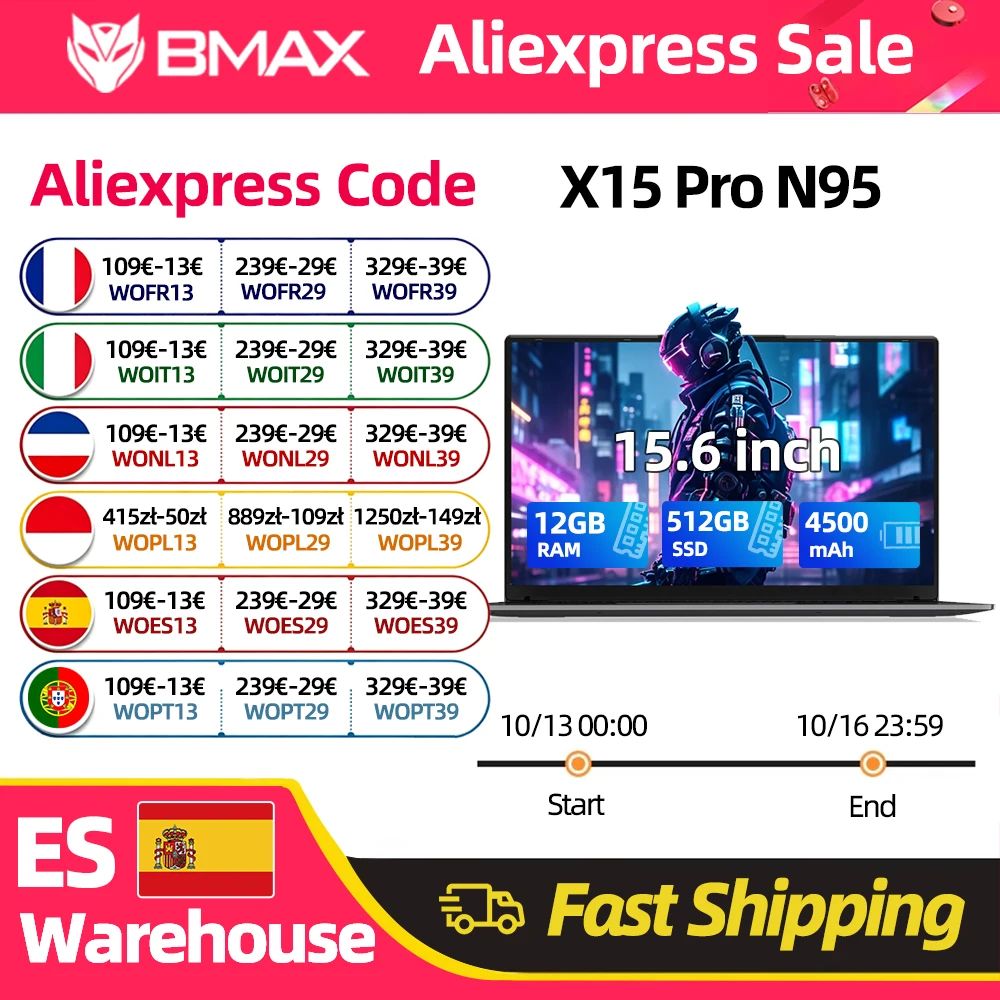 Bmax X15 Pro 15,6 Zoll 12GB RAM 512GB SSD Intel 12. Gen N95 Prozessor Windows 11 Notebook 1920*1080 HDMI WLAN USB PC Laptop