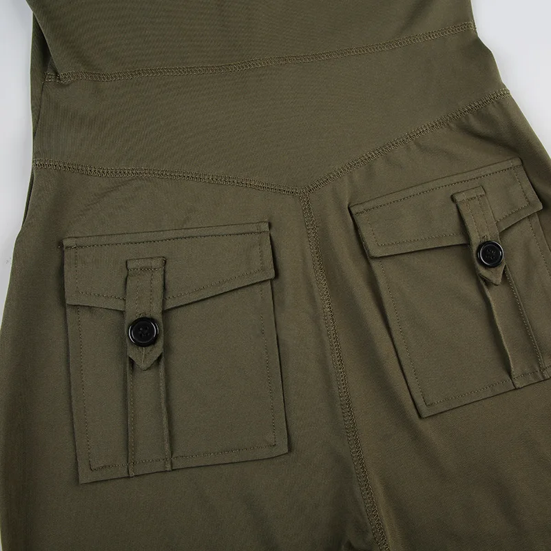 女性ソリッドスリムカーゴロンパースハーフハイカラーノースリーブジッパーポケットスキニーフィットネスショーツロンパースカジュアルストリートオーバーオール