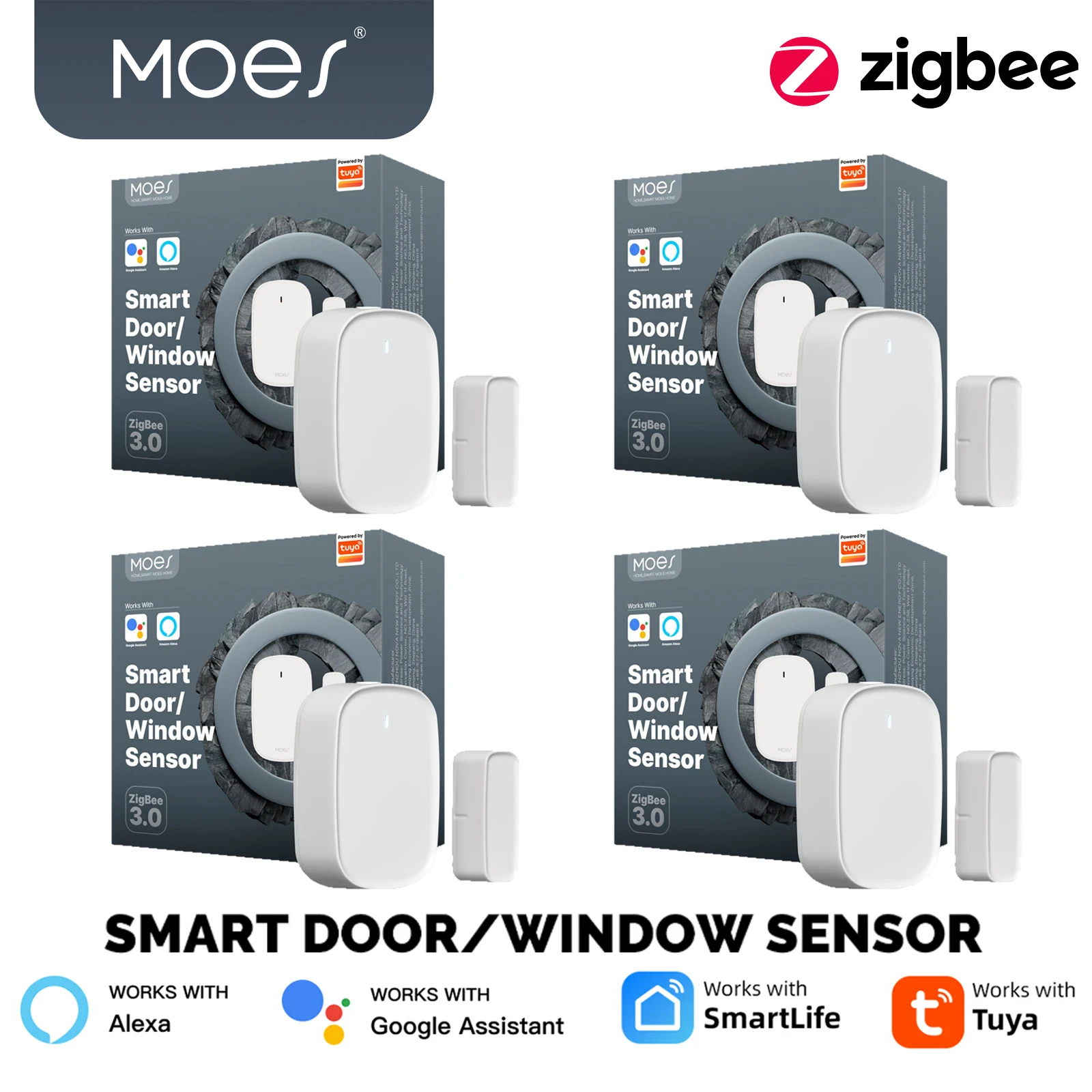 MOES Tuya ZigBee 3.0 الذكية نافذة الباب بوابة الاستشعار كاشف المنزل الذكي نظام إنذار أمان الحياة الذكية Tuya App التحكم عن بعد