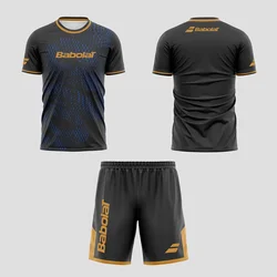 2024 Sommer neues schnell trocknendes Trikot-Set Herren Kurzarm-T-Shirt Kordelzug-Shorts 2-teilig Tennis Basketball Badminton Sport