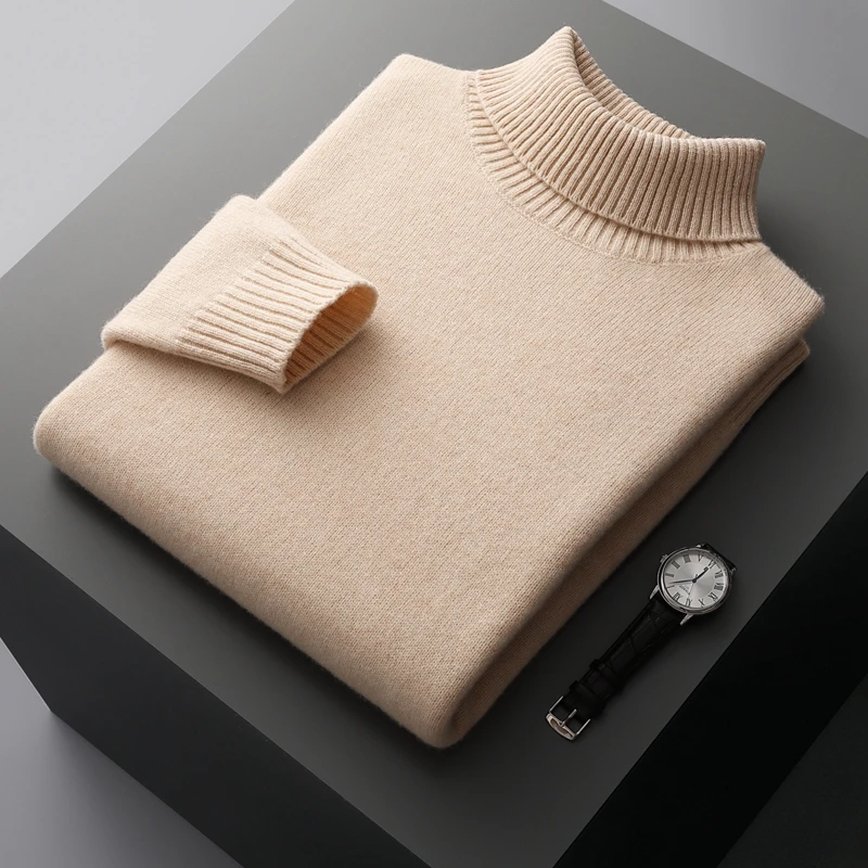 

Men Turtleneck Cashmere Autumn Winter Thick Sweater Pullovers 100% Merino Wool Knitwear Basic Long Sleeve Korean Popular Clothes