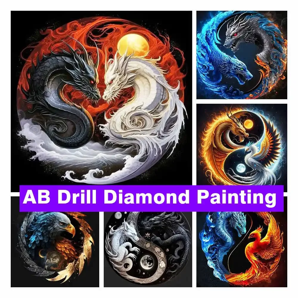 Full Square Diamond Painting AB Drill Yin Yang Dragon Taichi Fengshui Diamond Embroidery Mosaic Rhinestone Kit Handmade Gift