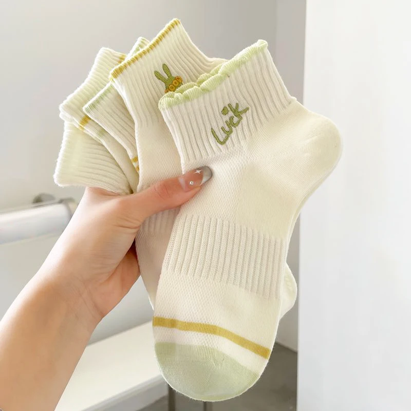 Women's Ankle Socks Fresh Spring Summer New Embroidery Short Socks For Woman Fashion Breathable Mesh Socks Japanese Style