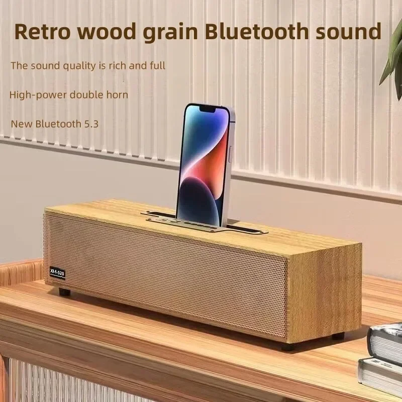 Głośnik Bluetooth drewniany XM-520 Retro długi bezprzewodowy pełny zakres 20 Watt dynamiczny TF karta USB ciężki bas dźwięk przestrzenny w domu