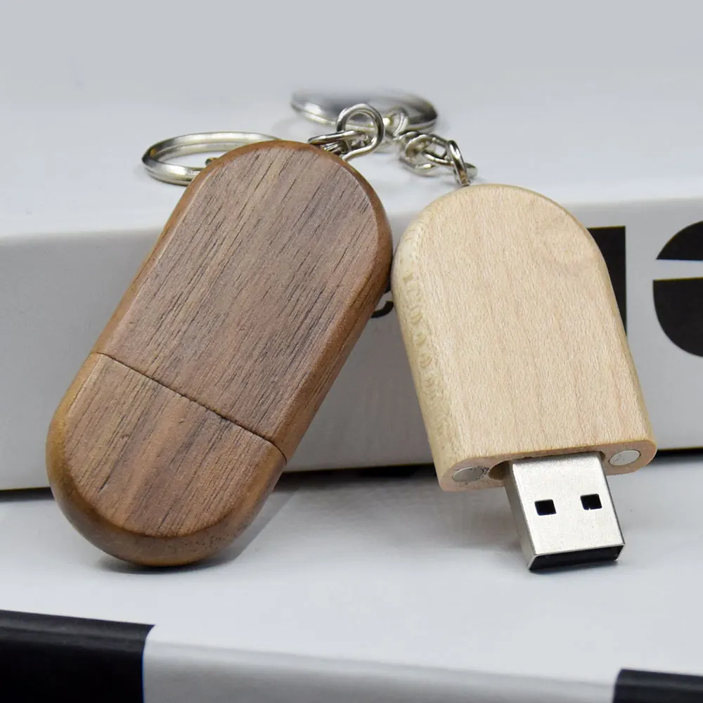 10 PZ/LOTTO Logo Personalizzato Gratuito Scatola di Legno USB 2.0 Flash Drive 16 GB 32 GB Ovale Pen Drive Fotografia di Nozze Regali Memory Stick U Disco
