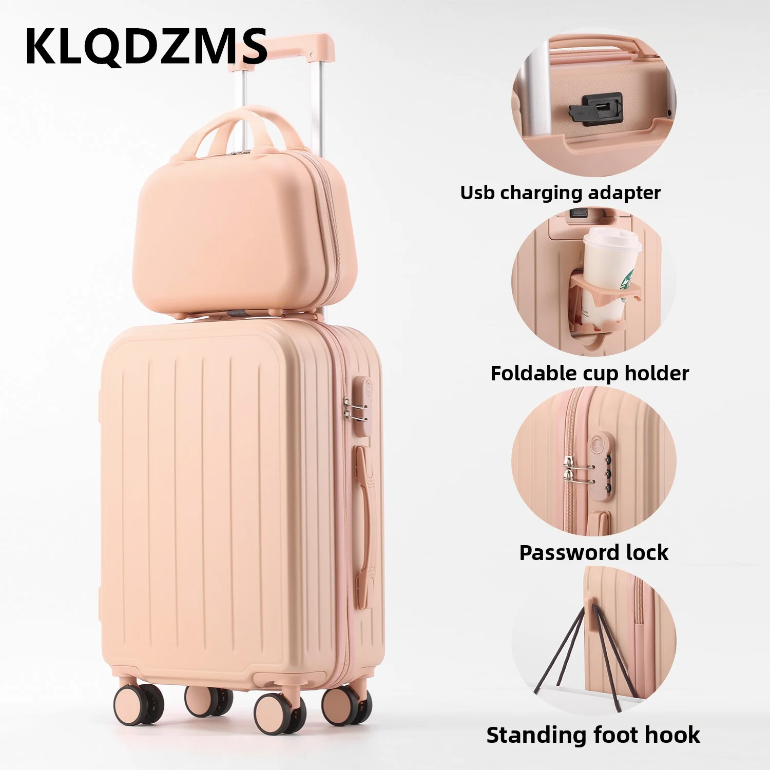 KLQDZMS Luggage Travel Bag Set 20 Inches Trolley Case ABS + PC Boarding Box Women's Password Box Student Rolling Suitcase