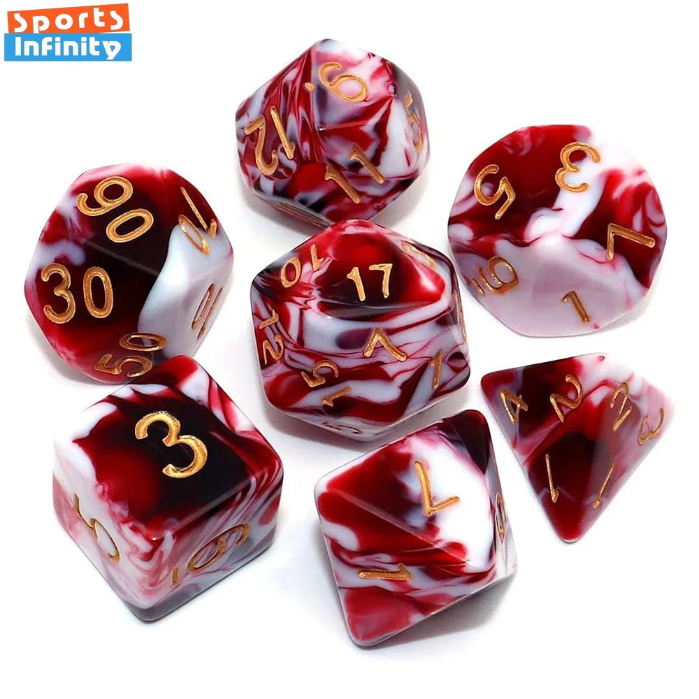 7 Pcs/set Double Colors Polyhedral Dice Gold Font Number Dice Kit for TRPG RPG D20 D12 D10 D8 D6 D4 Table Game Board Gaming