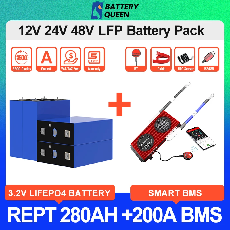 

Новая аккумуляторная батарея 280AH LiFePO4 с Φ 8S 16S 200A Smart BMS 12V 24V 48V, литиевая батарея для хранения солнечной энергии