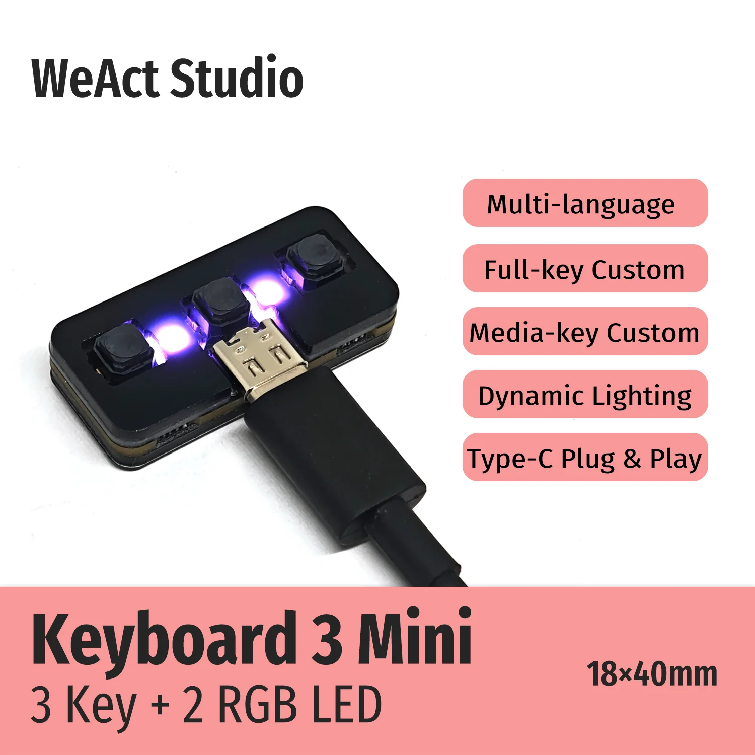 WeAct RGB 3 Keys Macro Programming Mini Keyboard for Gaming Hotswap Programming Keypad Copy Paste Mini Button Macropad