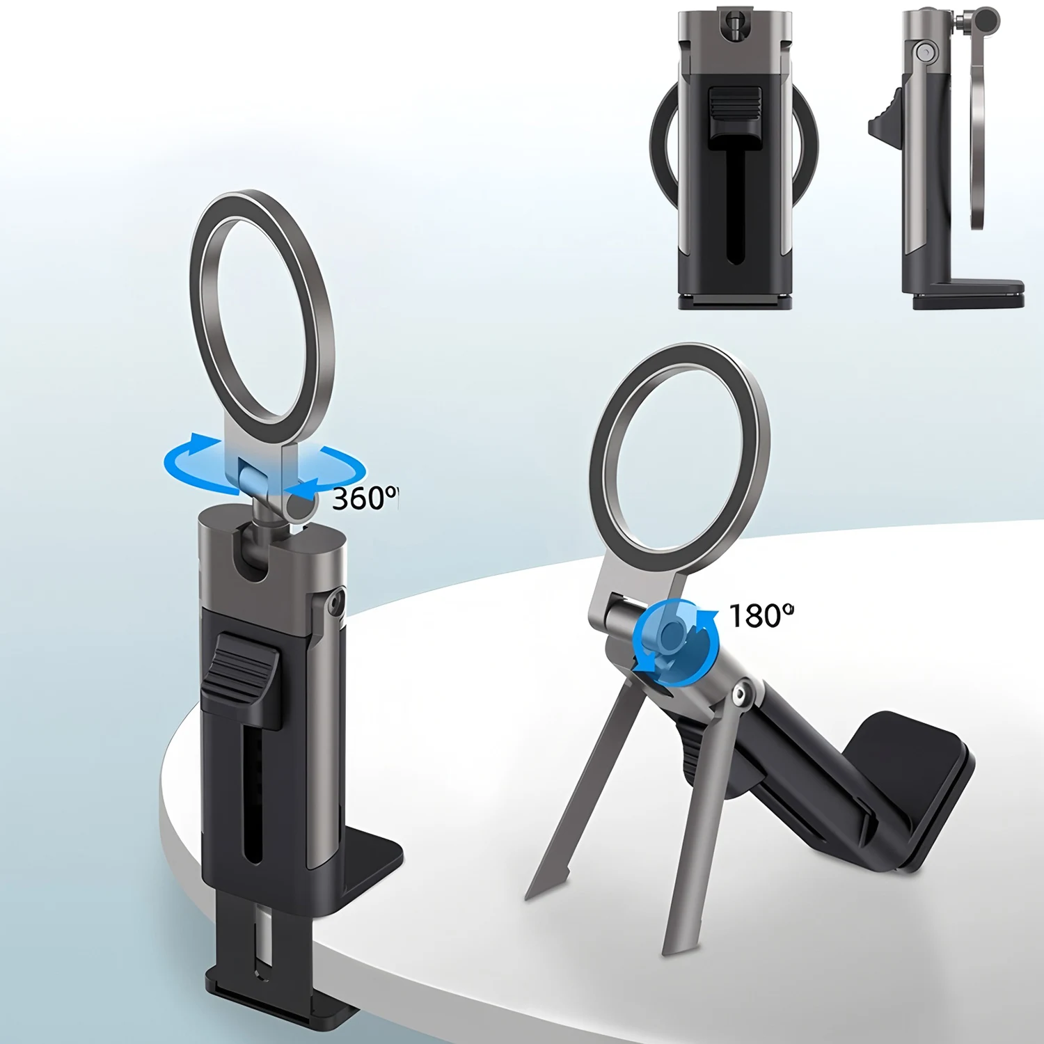 

ABS Plastic 360 Rotation Mobile Phone Holder Universal Bracket Folding Double Shaft Design Stable Anti Fall