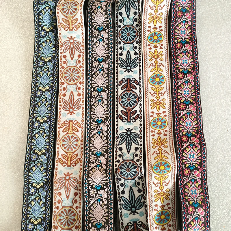 Ethnic Embroidery Guitar Strap Cotton Extra Wide Adjustable Shoulder Belt for Electric Acoustic Guitar Bass Ukulele Accessories