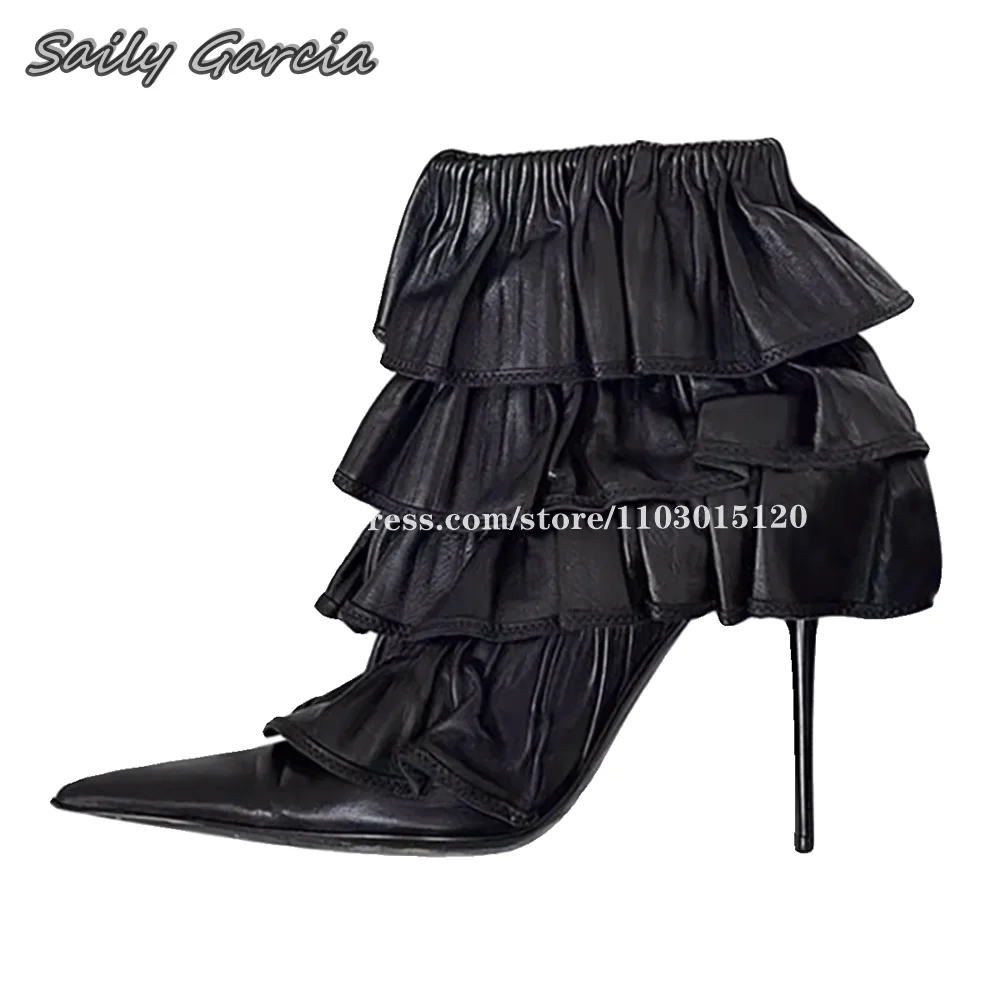 Black Side Zipper Cake pliss tacchi alti a spillo 2024 NEW Fashion All-Match Hot Girl stivaletti scarpe a punta décolleté da donna Sexy