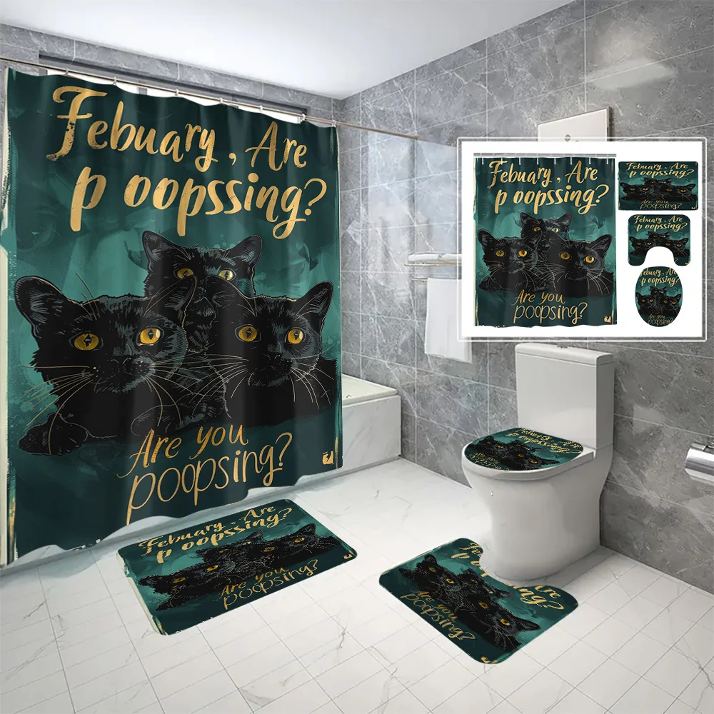 

Водостойкий комплект для ванны из полиэстера с цифровой печатью Black Cats, включает в себя непрокалывающий разделитель, крючки и всесезонную ма