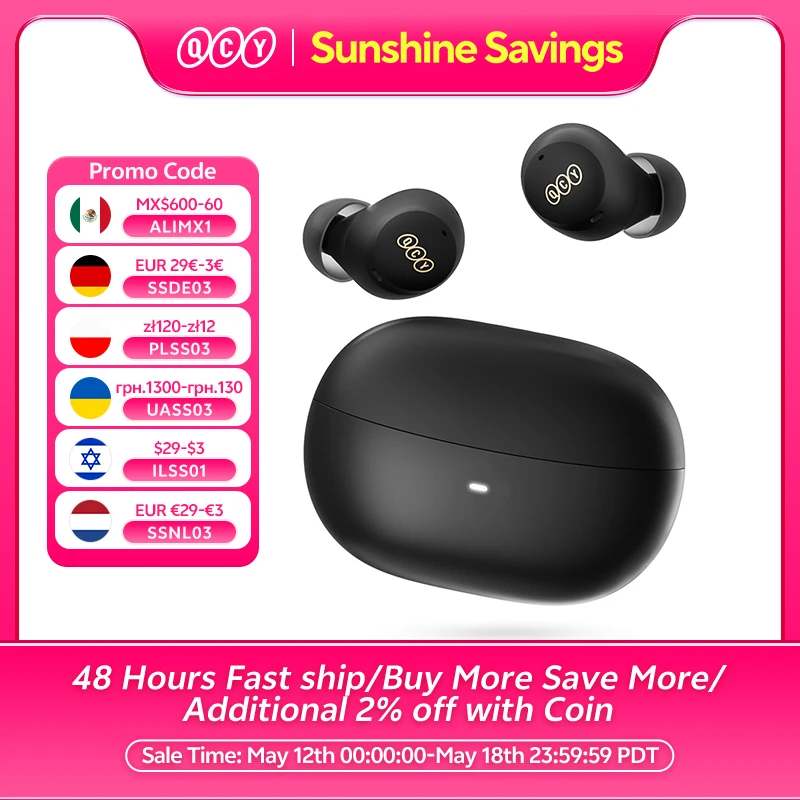 QCY HT07 ANC Беспроводные наушники 40 дБ с шумоподавлением TWS Наушники 6 микрофонов AI HD Вызов Bluetooth 5,2 Hi-Fi наушники Воспроизведение 32 часа