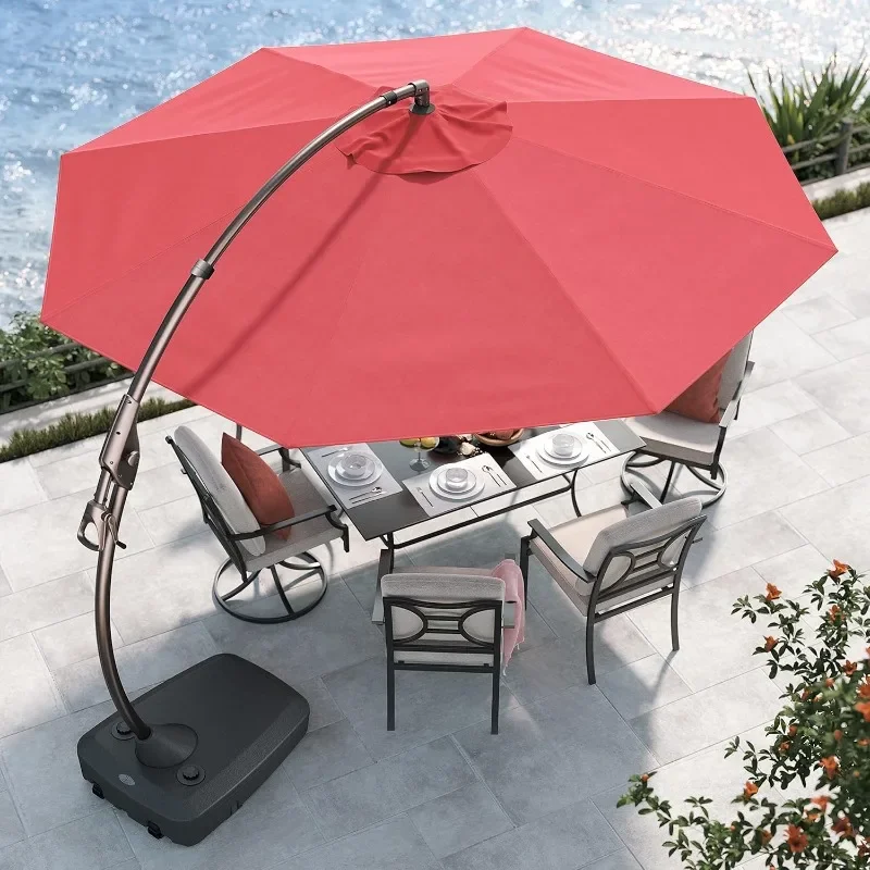 Grand patio 12FT Outdoor Offset Umbrella Large Round Aluminum Cantilever Umbrella with Base for Garden Deck Patio (Red, 12 FT)