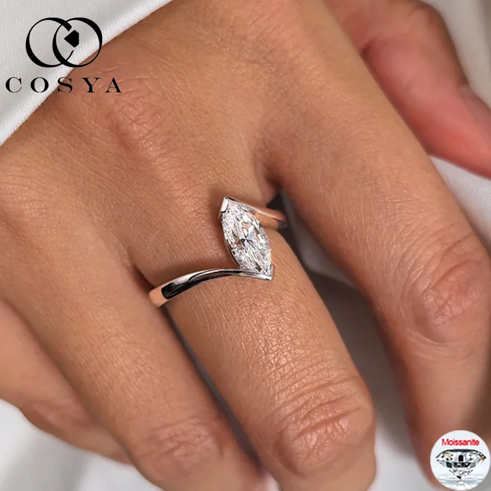 

COSYA 1CT 5*10 мм кольцо с муассанитом огранки маркизы для женщин 100% S925 посеребренное золото 18 карат VVS1 обручальное кольцо классические ювелирные изделия