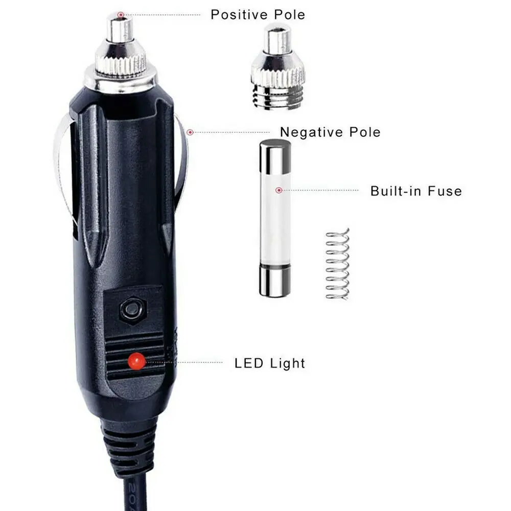 12V/24V DC Car Charger Power Supply Cable Cord Cigarette Lighter Plug 5.5mm X 2.1mm Auto Accessories