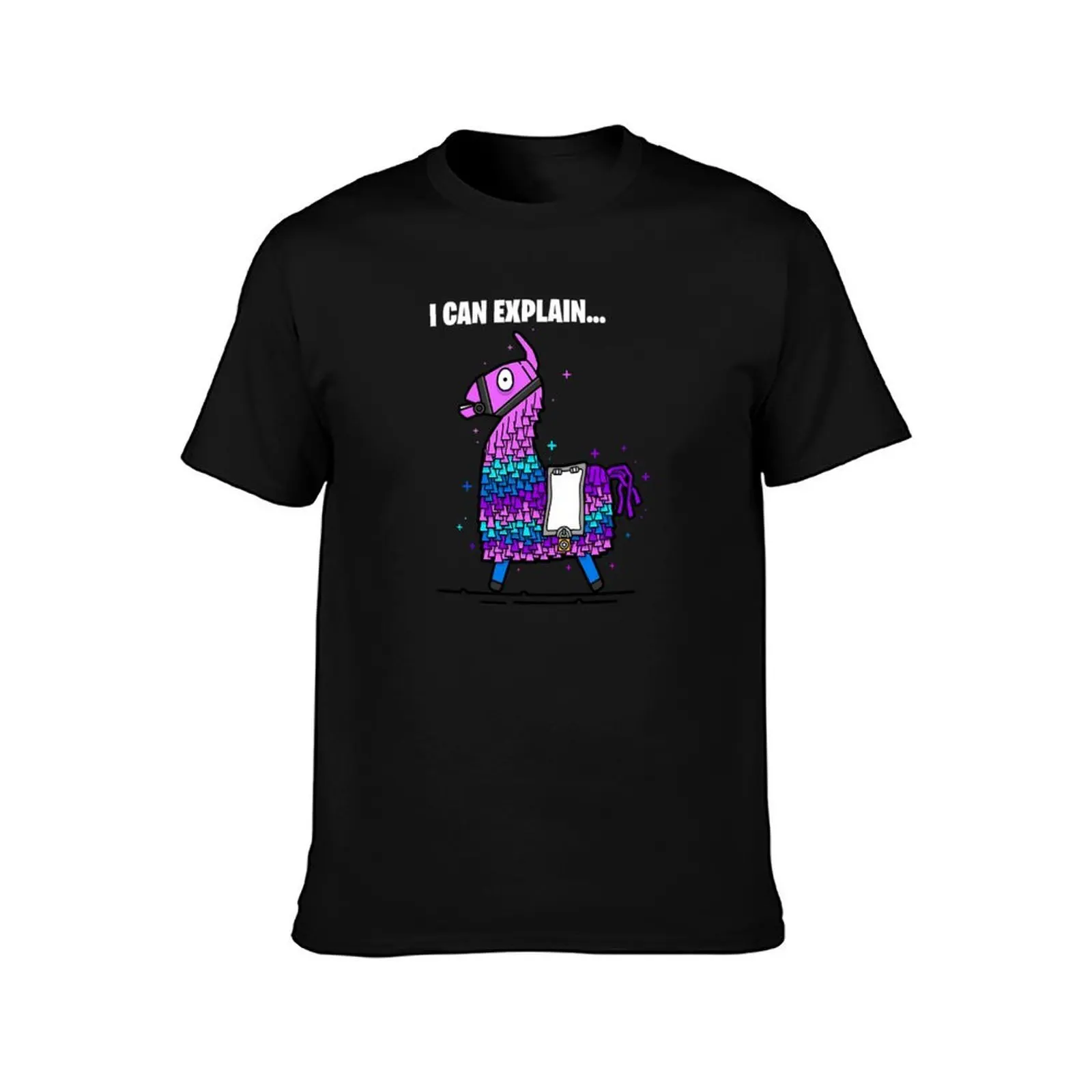 Funny Gaming Llama Cool Loot Llama I Can Explain T-Shirt, Summer Casual Cotton Tee, Oversized Streetwear Tops, Unisex Men Women