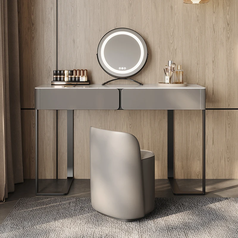 Light luxury rock slab dressing table, simple modern solid wood dressing table, integrated chest, retractable