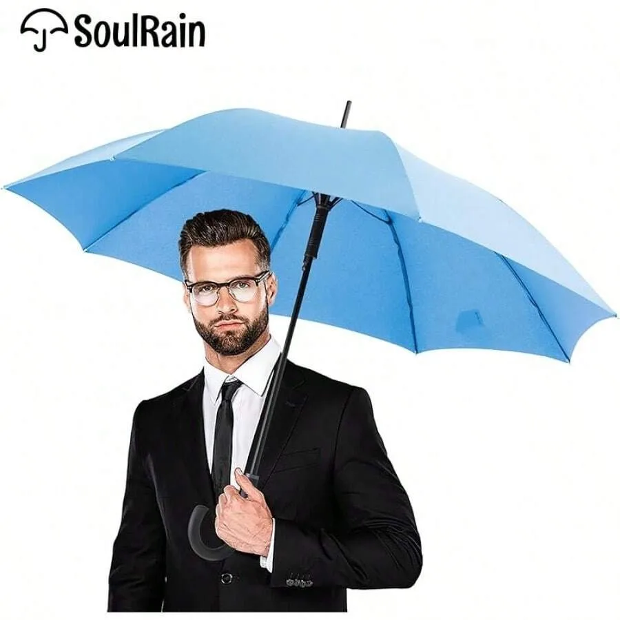 

SoulRain 50 Inch Large Stick Umbrella Windproof Automatic Open Oversized J Handle Umbrellas For Men And Women Unbreakable Stron