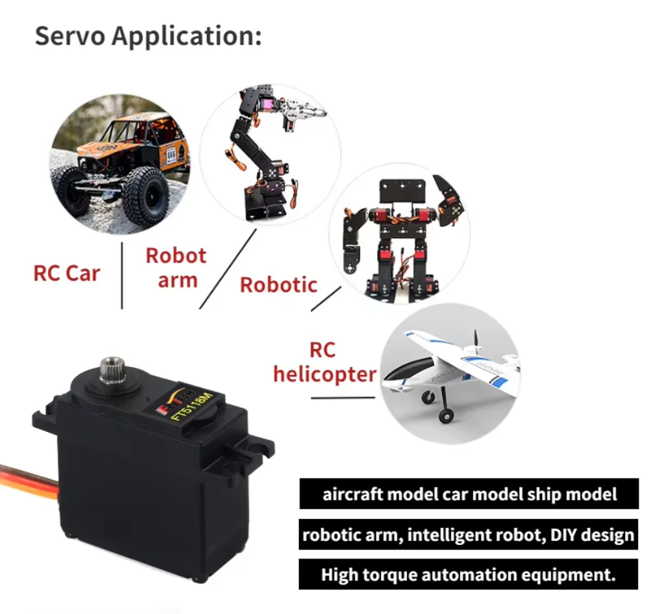 Mini 25T FT5118M 7,4 V 17KG, Micro Torque Digital de alta velocidad, engranaje de acero, Servo de Motor de núcleo de hierro para coche RC, Helicóptero, Avión, Robot