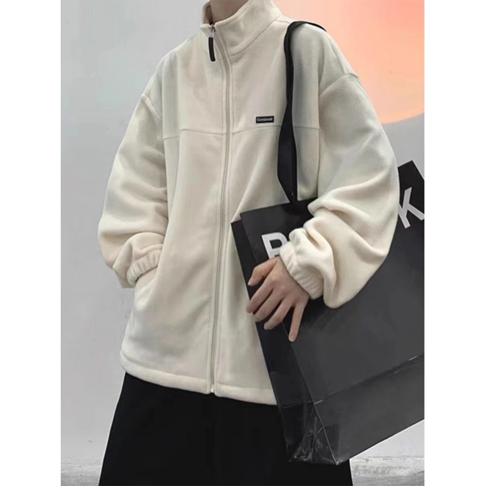 

Men's Oversized Fce Jaet Stand Collar Casual Loose Fit Autumn Winter Thiened Polyester Faionable Streetwear