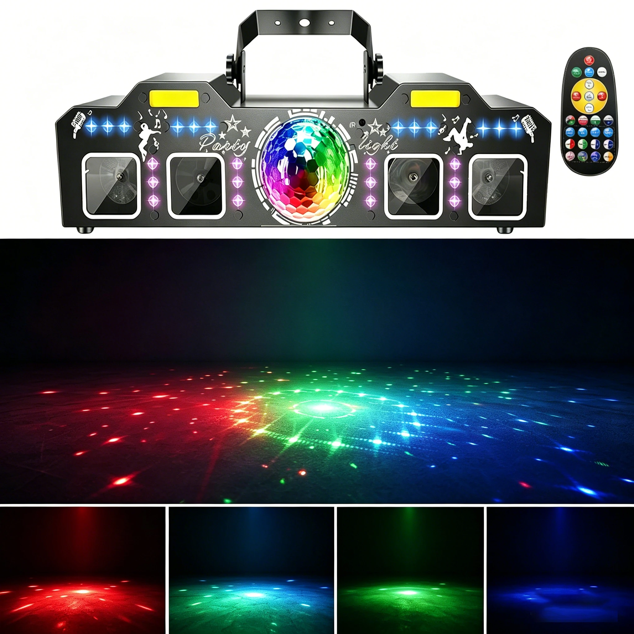 

DJ Party Light with Pattern Starlight UV Strobe Magic Ball, Multi DMX512 Controlled Professional All-in-One Stage Light, Suitabl