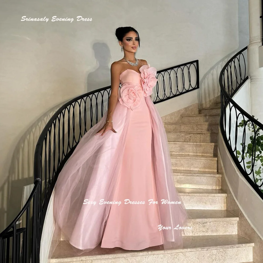 Robes de soirée formelles en Tulle, personnalisées, à fleurs roses, pour femmes Sexy, sans bretelles, robe de bal de Cocktail