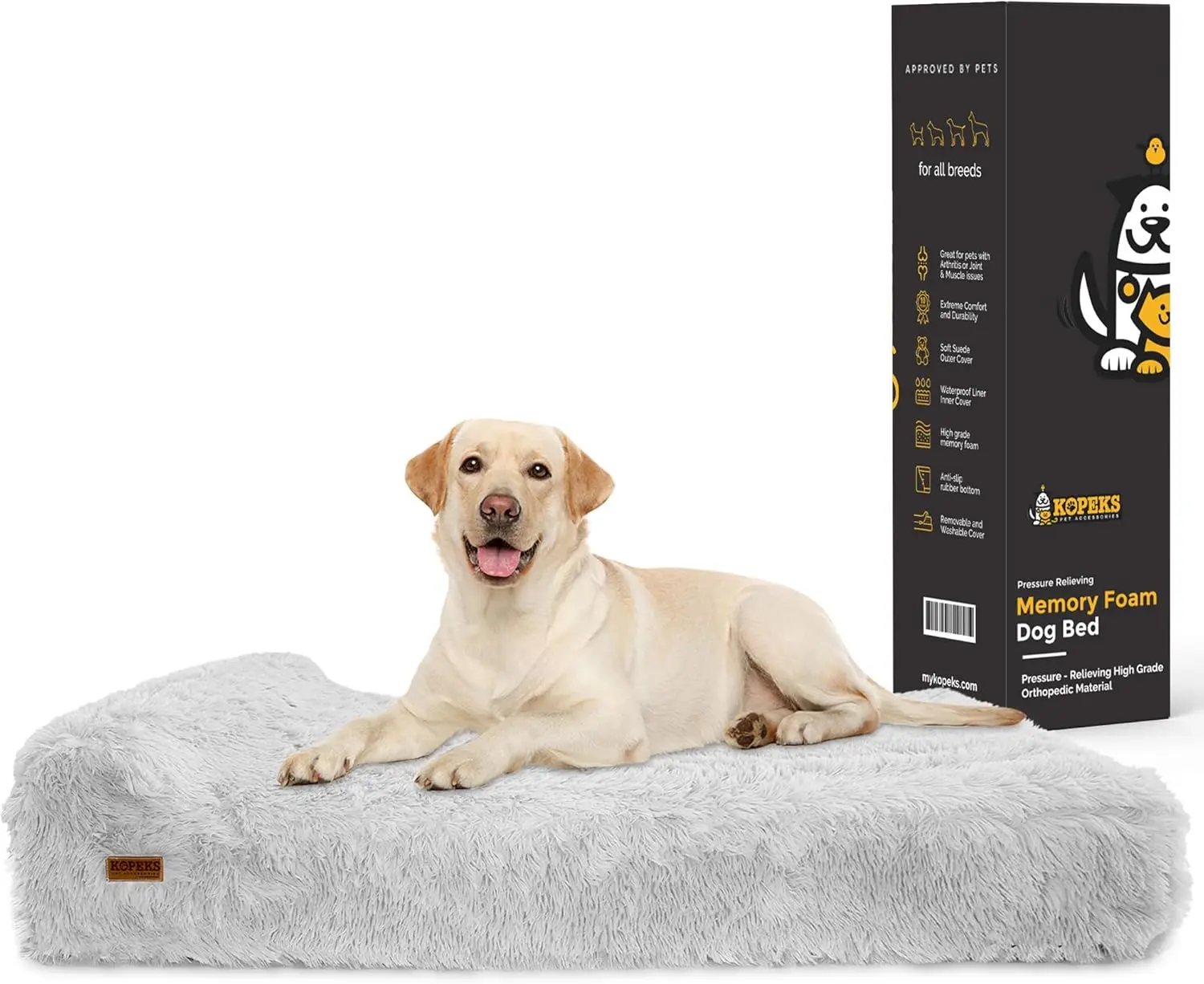 

Orthopedic Memory Foam Dog Bed 7"" H Thi Extra Large Dog Bed With Pillow Fluffy Grey 50""X34""X10"" Ludes Waterproof Liner &
