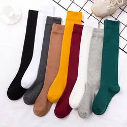 Cotton Knitting Knee High Socks Stockings Long Socks Stockings Japan Style for School Student Girl Thigh High Stockings Wine Red