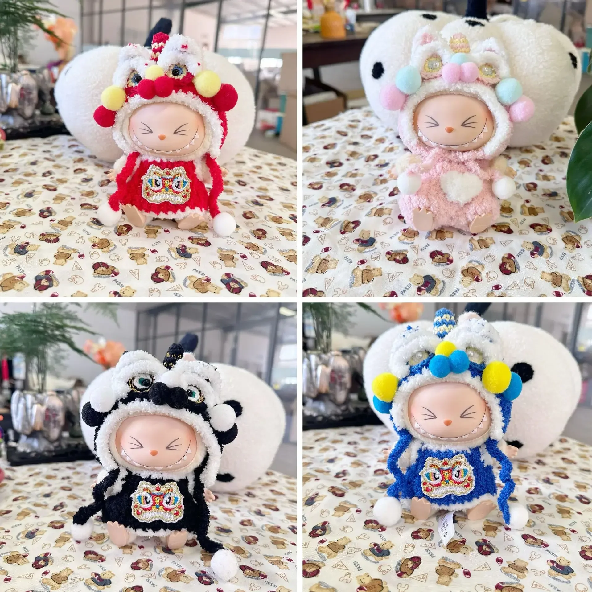 Mini Doll'S Clothes Outfit Accessories For 15-17cm Coca Cola Series Labubu Idol New Year's handmade lion dance suit Clothing