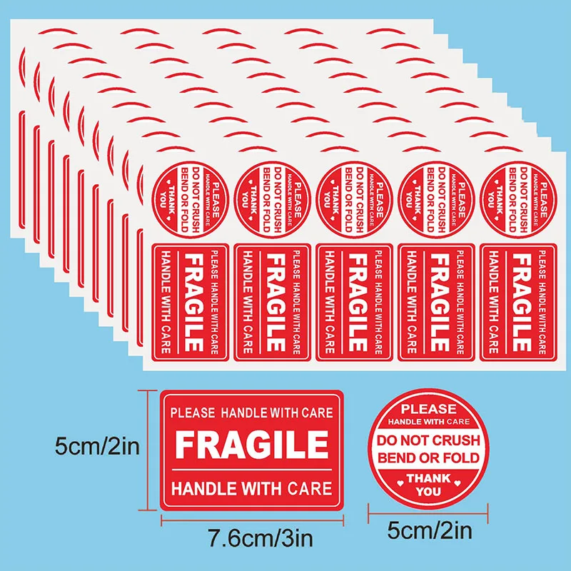 Fragile Stickers For Shipping Strong Adhesive Do Not Crush Bend Or Fold Red Warning Sign Label Parcel Move Envelops Stickers