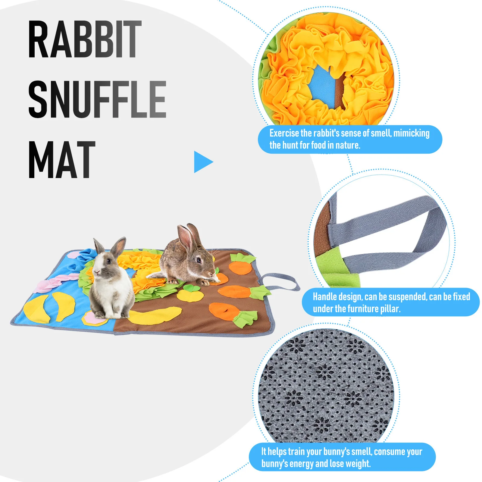 

Rabbit Snuffle Mat Interactive Feed Game Mat Home Decor Bright Color Realistic Appearance Training Smell Weight Loss Pet