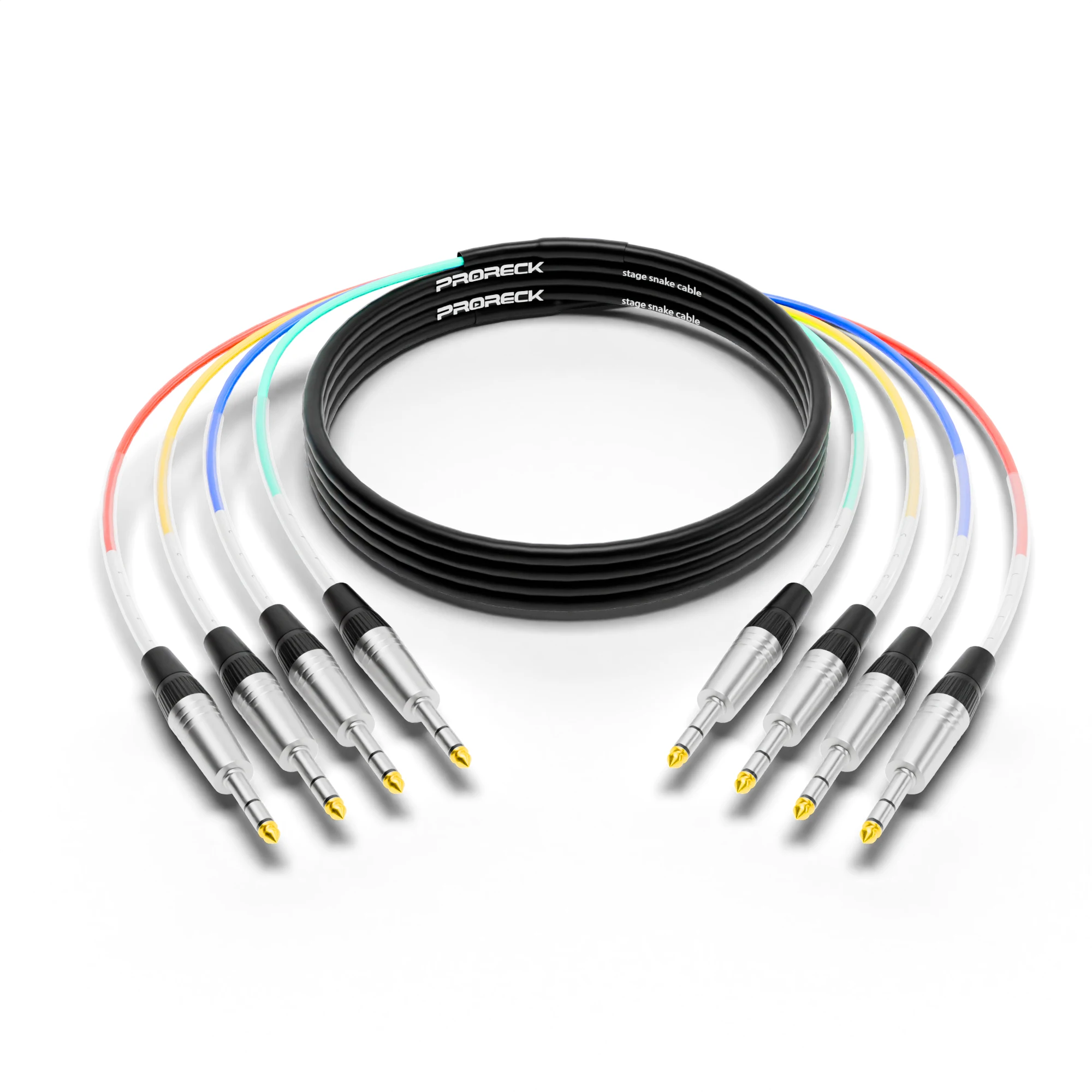 PRORECK Snake Cable, 4-Channel Shielded Audio Cable 1/4'' TRS to 1/4'' TRS, with Color-Marked Connectors for Professional Stage