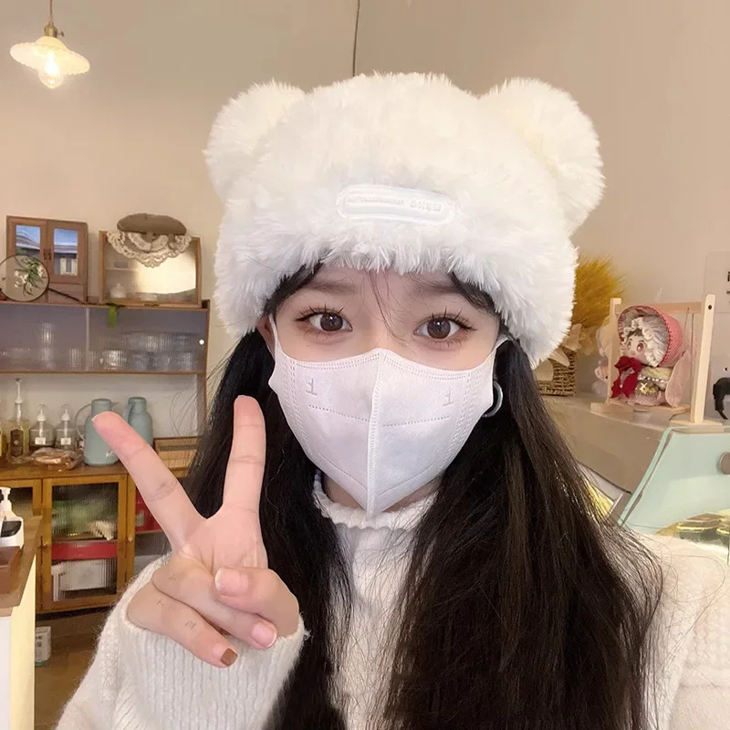 Oversized Fluffy Bear Hat Women Winter Knit Beanie Thickened Chunky Crochet Fleece Head Wrap Cute Autumn Warm Must Have