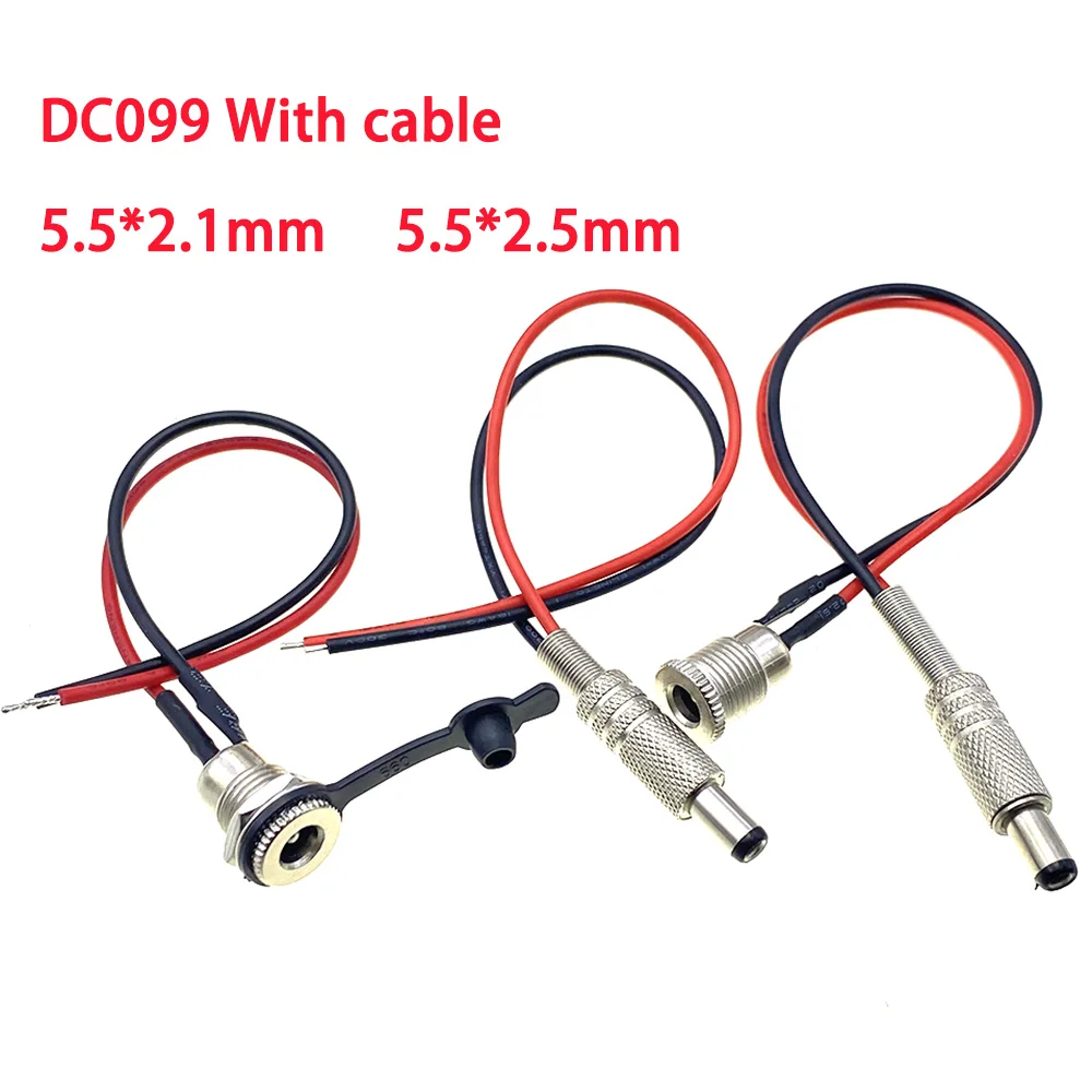 

1pc With Cable Wired DC power Female 5.5 * 2.1 5.5*2.5mm DC Socket High Current All Metal Male Female Power Plug Connector