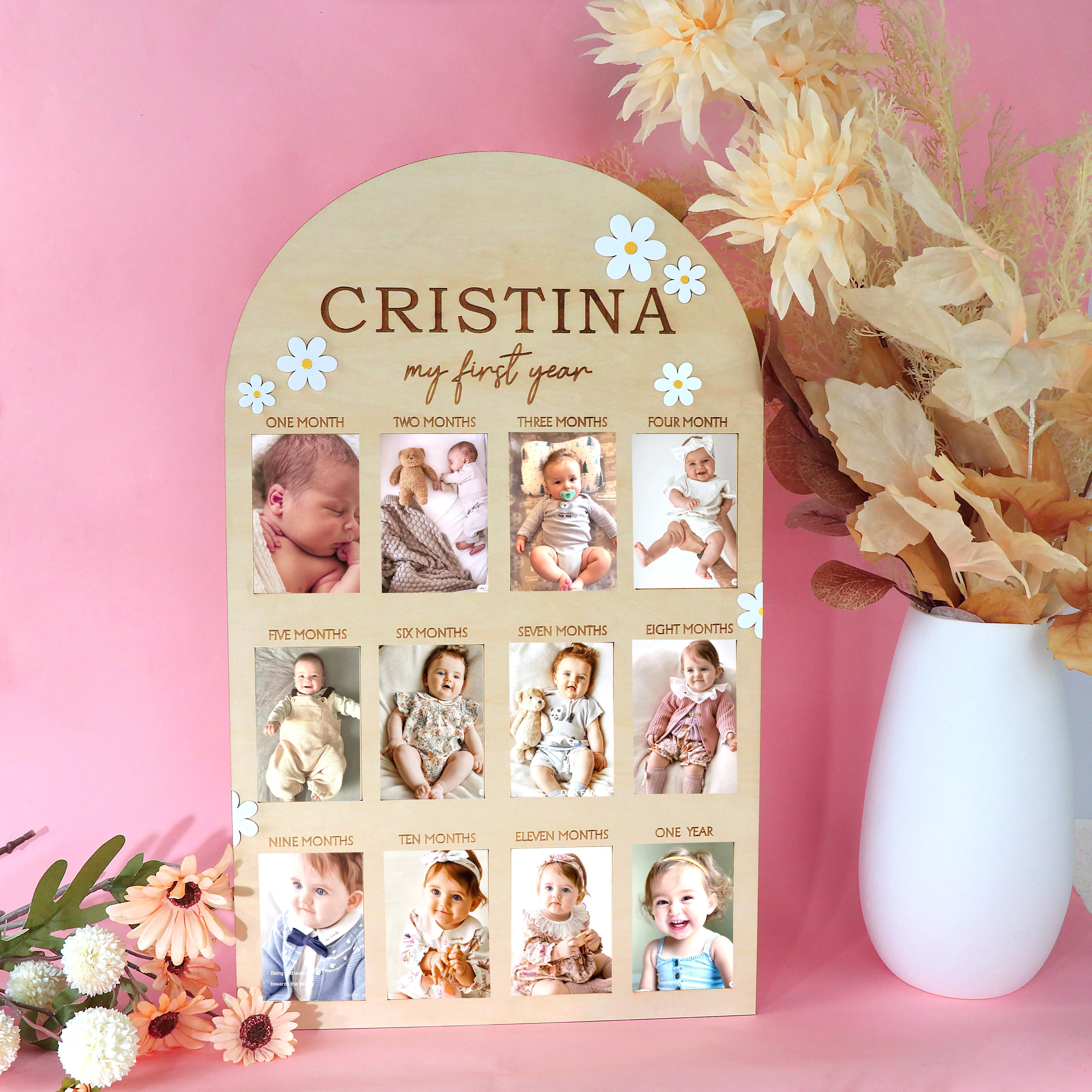 

Personalized My First Year Baby 12 Month Photo Frame One Year Of Baby Photo Board Prop 1st Birthday Milestone Wood Decorations