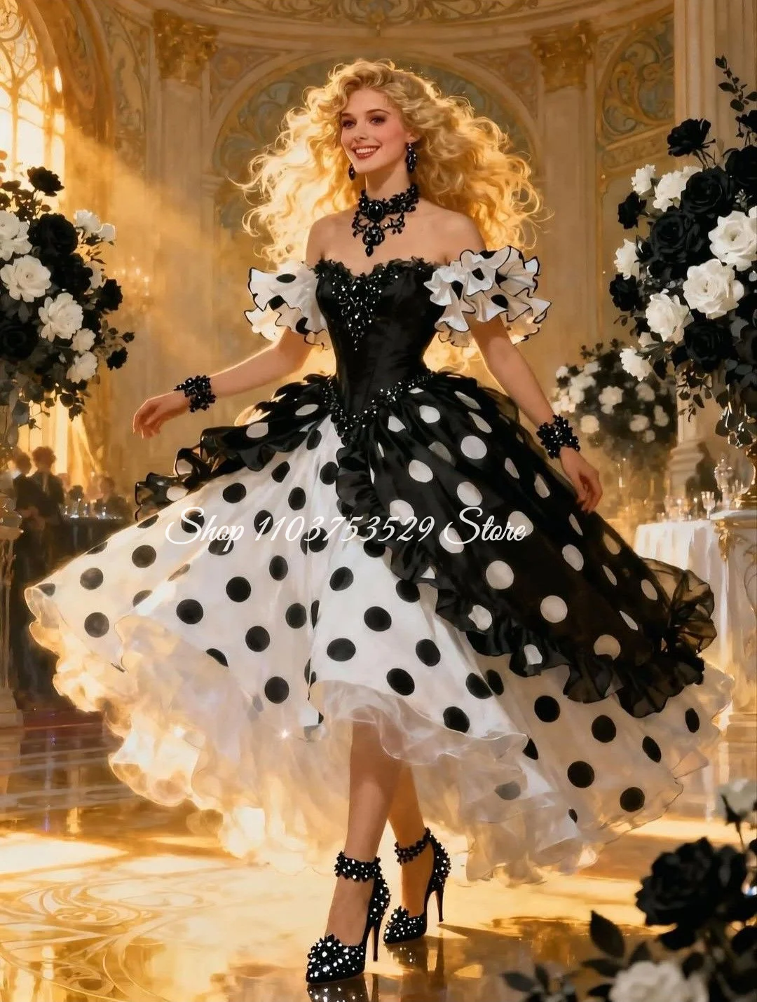 Maßgeschneidertes Vintage Gothic Ballkleid Polka Dot Applikation Korsett Kleid Besondere Anlässe Ballkleid Geburtstag Party Kleid Abendkleid