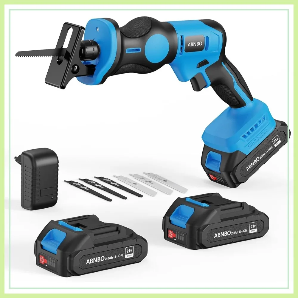 

20V Cordless Reciprocating Saw, Brushless Electric Saw with 2 Batteries & 6 Blades, Tool-Free Blade Change, for Wood Metal PVC