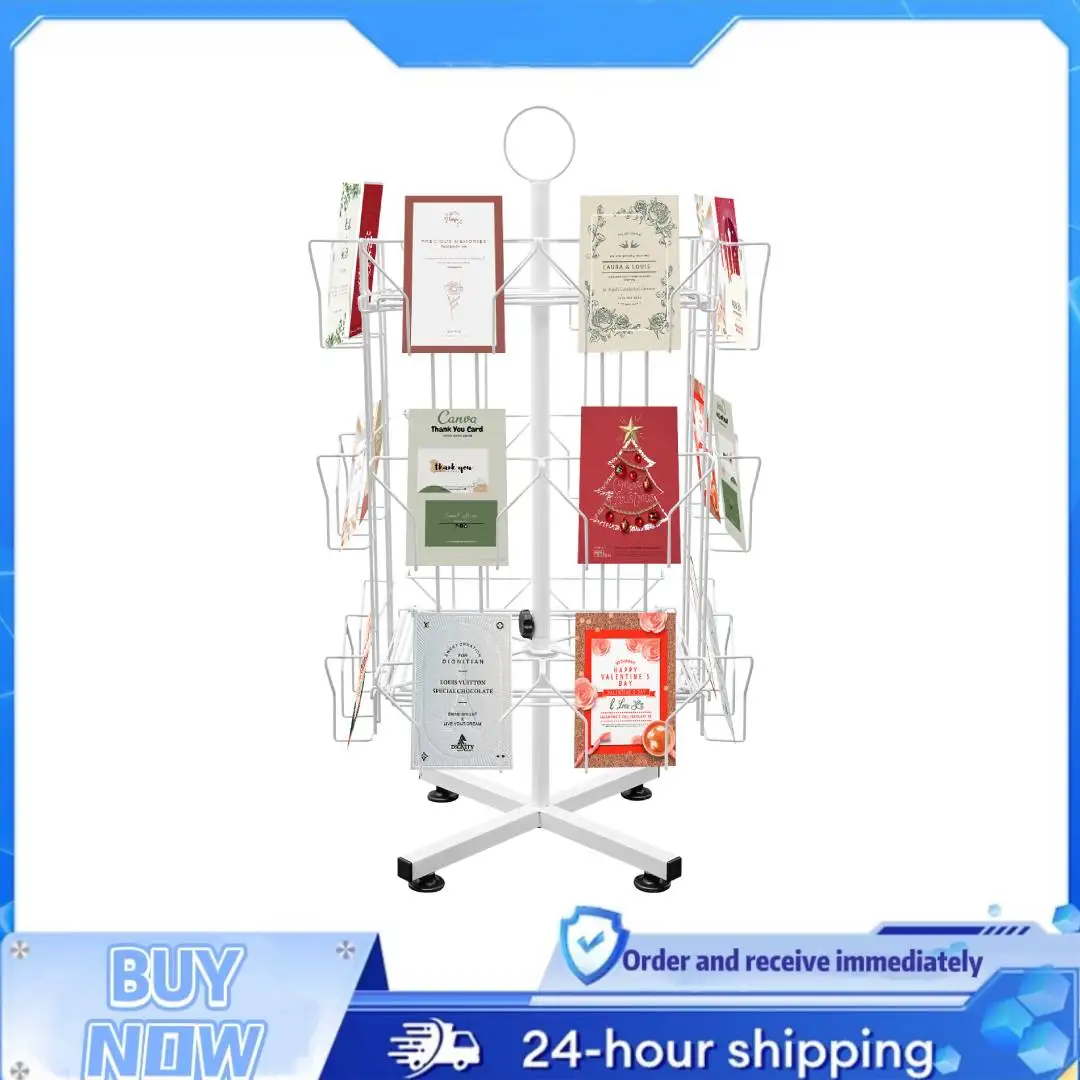 

3-уровневая 24-карманная стойка для поздравительных открыток, белая подставка для дисплея, вращающийся отдельно стоящий карманный держатель, нескользящая нижняя стойка для карточек