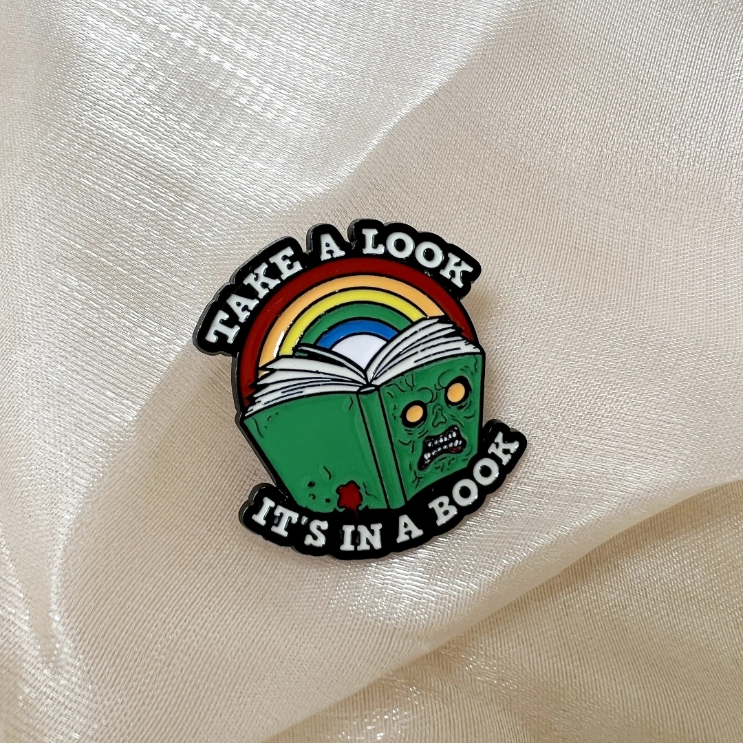 Punk Halloween Green Angry Book & Rainbow Enamel Pin - ''TAKE A LOOK,IT'S IN A BOOK'' Badge - Spooky Goth Brooch for Clothes