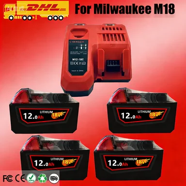 

Аккумулятор 18В 12.0Ач для Milwaukee M18, литий-ионный аккумулятор 12000 мАч для беспроводных электроинструментов Milwaukee M18