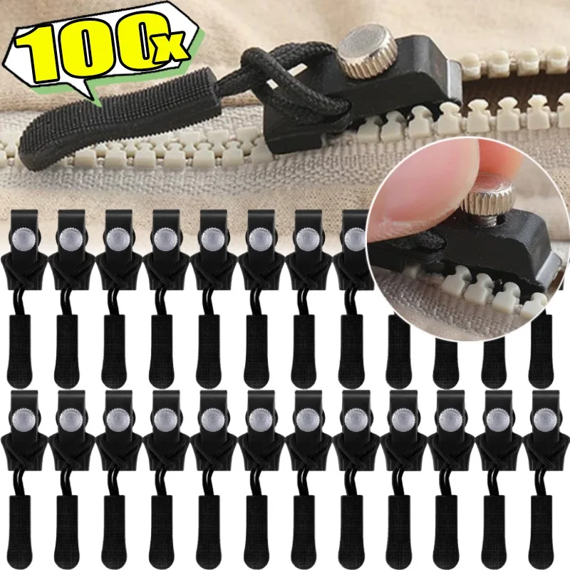 

1/100pcs Universal Zipper Repair Kit Detachable Zipper Head Replacement Zipper Slider Pull for Jacket Bags Coat Free Sewing