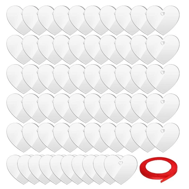 N5KA 60 Pcs Thick Clear Acrylic Heart Ornaments Blanks with Hole Acrylic Transparent Heart Discs for DIY Keychain and Craft