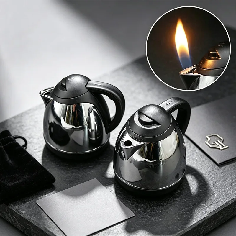 New Teapot Shaped Bright Flame Butane Lighter with Unique Creativity Inflatable Igniter Smoking Accessories Smoking Gifts