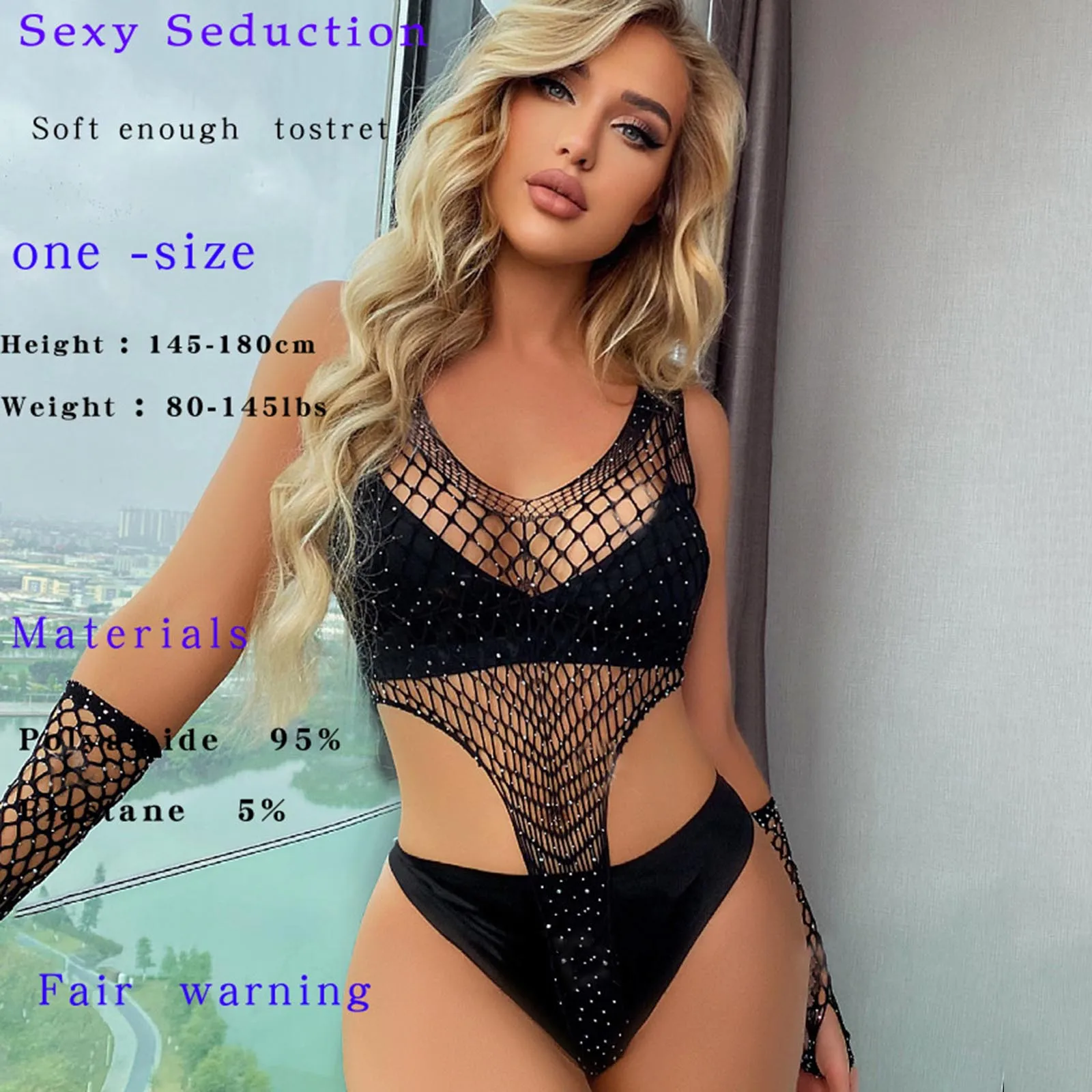 Sensual Lingerie Bikini Bright Diamond Sexy Mesh Underwear Set With Gloves Woman Fancy Luxury Underwear