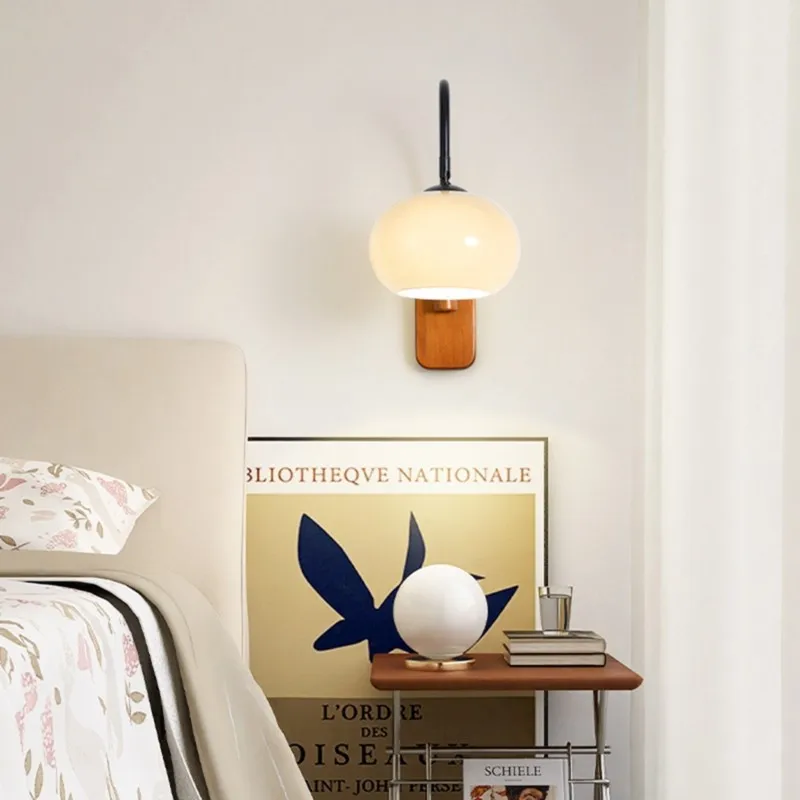 【ORNAMENT】Vintage Nordic Style Wall Lamp-LED Lighting-Walnut Frame& Milk White Glass Shade Design